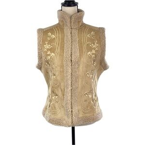 Essentials by Milano Faux Shearling Embroidered Vest L Tan Western Boho Y2K”